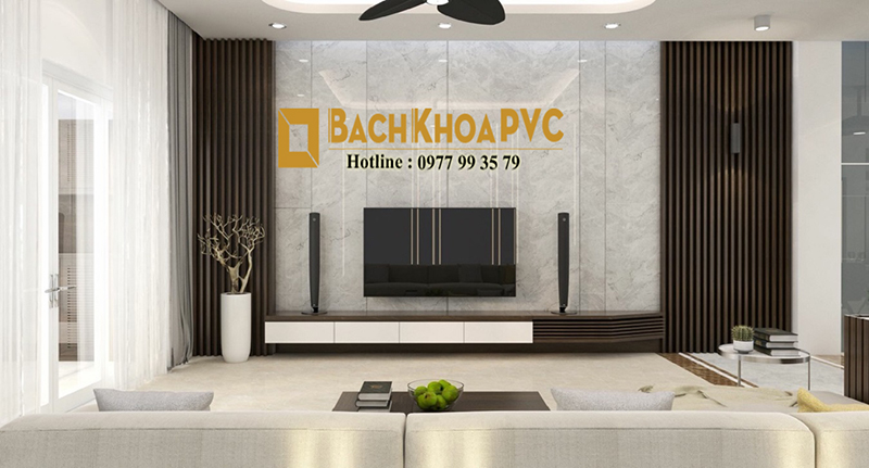 4 Cách ốp tường trang trí nội thất phòng khách - Tấm nhựa giả gỗ PVC