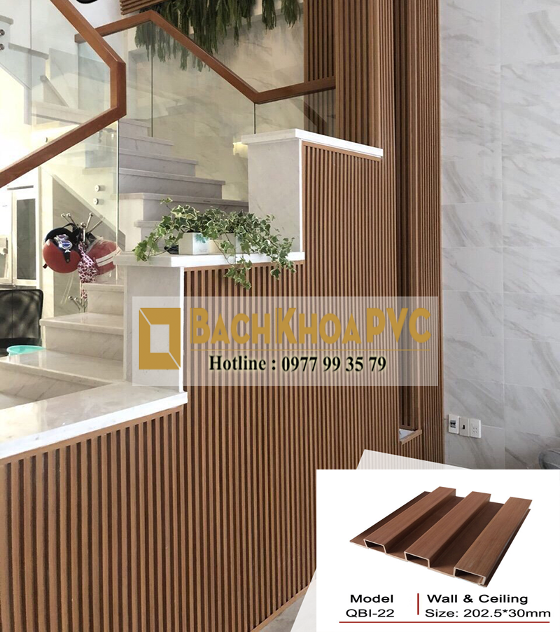 Tấm nhựa giả gỗ ốp cầu thang vật liệu trang trí nội thất HOT nhất hiện nay 4