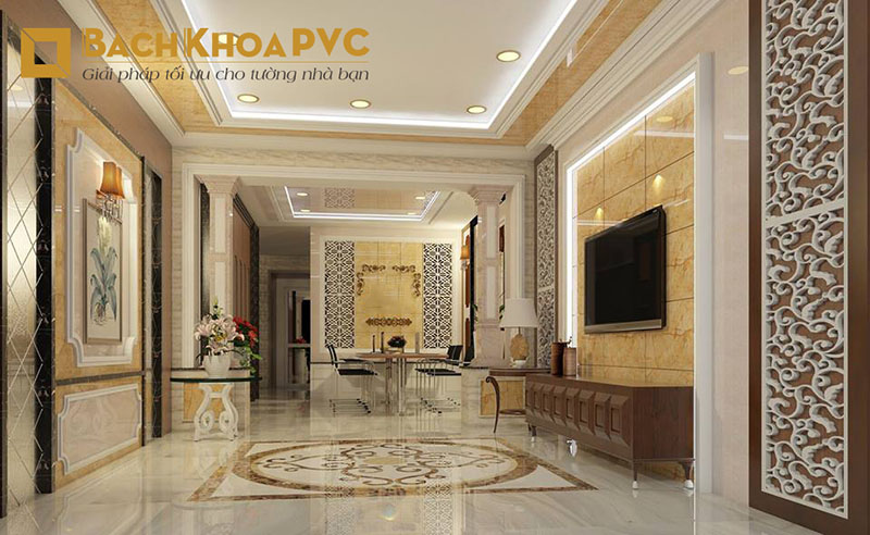 Thi công trang trí sảnh khách sạn cao cấp bằng tấm PVC vân đá thẩm mỹ cao 3